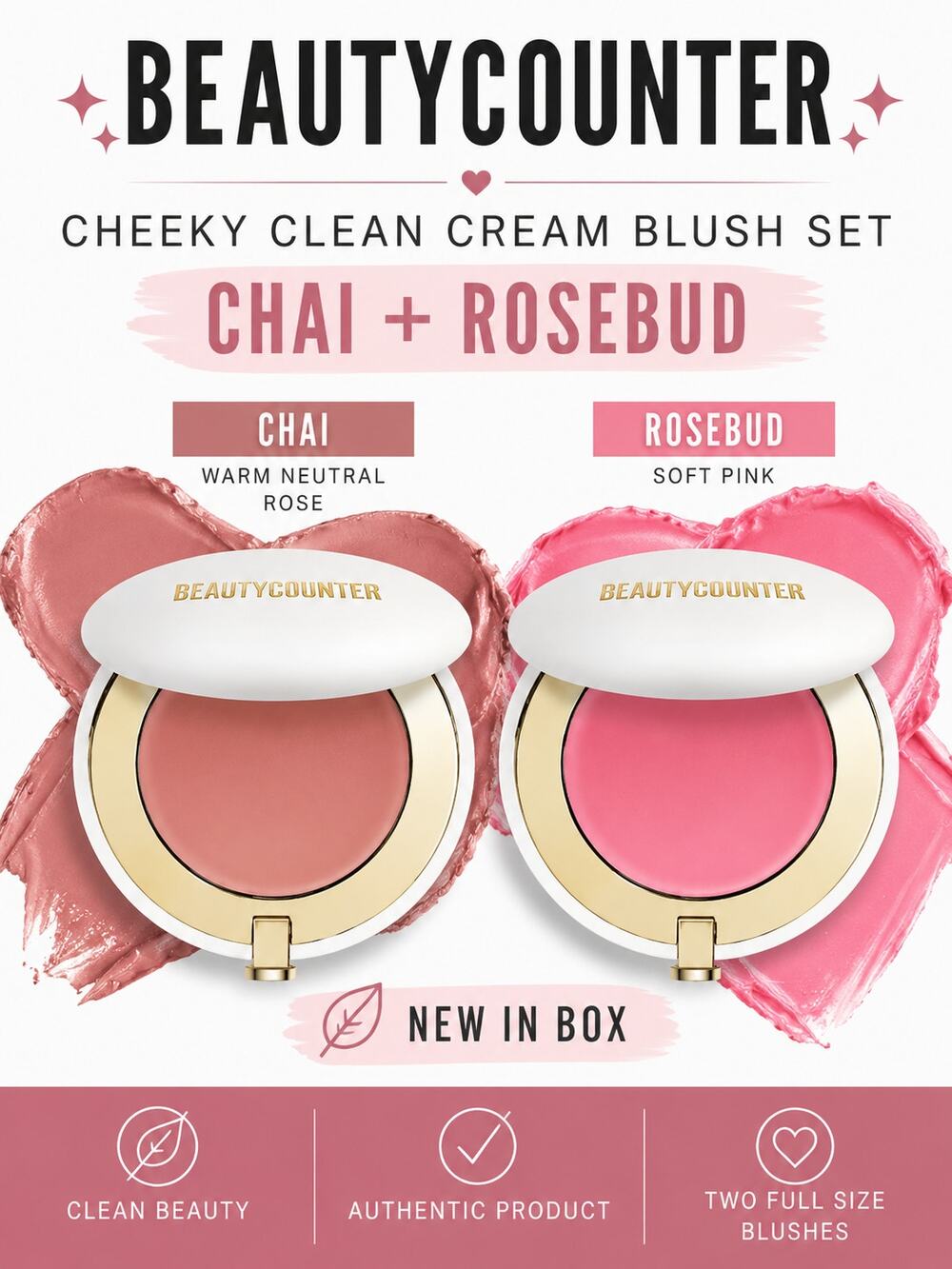 Beautycounter Cheeky Clean Cream Blush Set Chai + Rosebud NIB